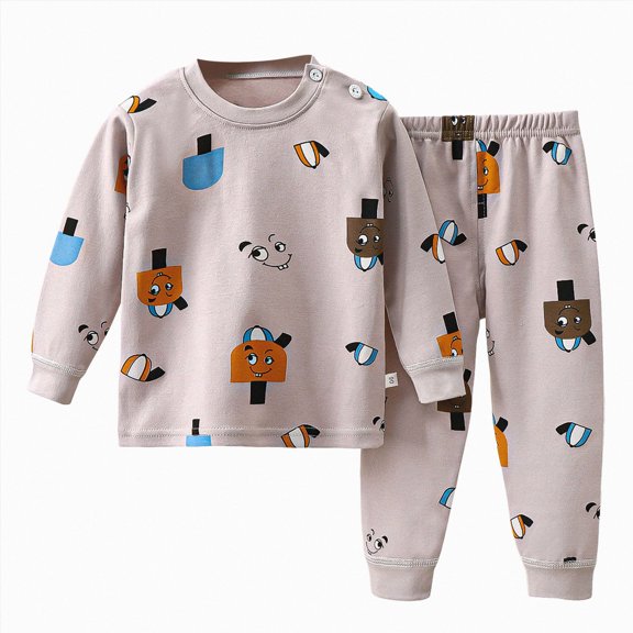 Wonitaaizi Boys Pajama Set 2-Piece Kids Long Sleeve Top and Pants Pajamas Sleepwear Set (3-6 Months,Light Purple)