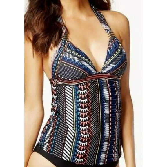 Bar III MULTI Halter Printed Tankini Swim Top, US Small