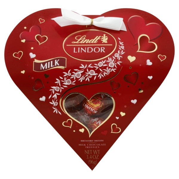 Lindt Lindor Milk Chocolate Truffles in a Valentine's Heart Box, 3.4 Oz