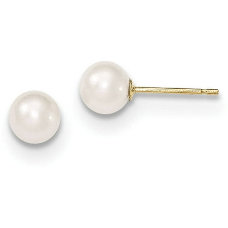 5-6mm Round White Saltwater Akoya Cultured Pearl 14kt Yellow Gold Post