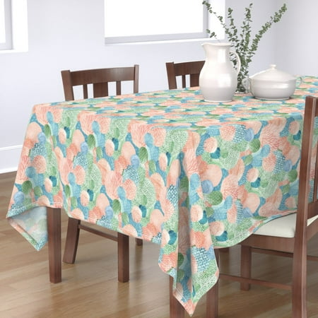 

Cotton Sateen Tablecloth 70 x 144 - Pastel Cacti Geometric Succulents Southwestern Boho Coral Aqua Paddle Cactus Contemporary Triangles Print Custom Table Linens by Spoonflower