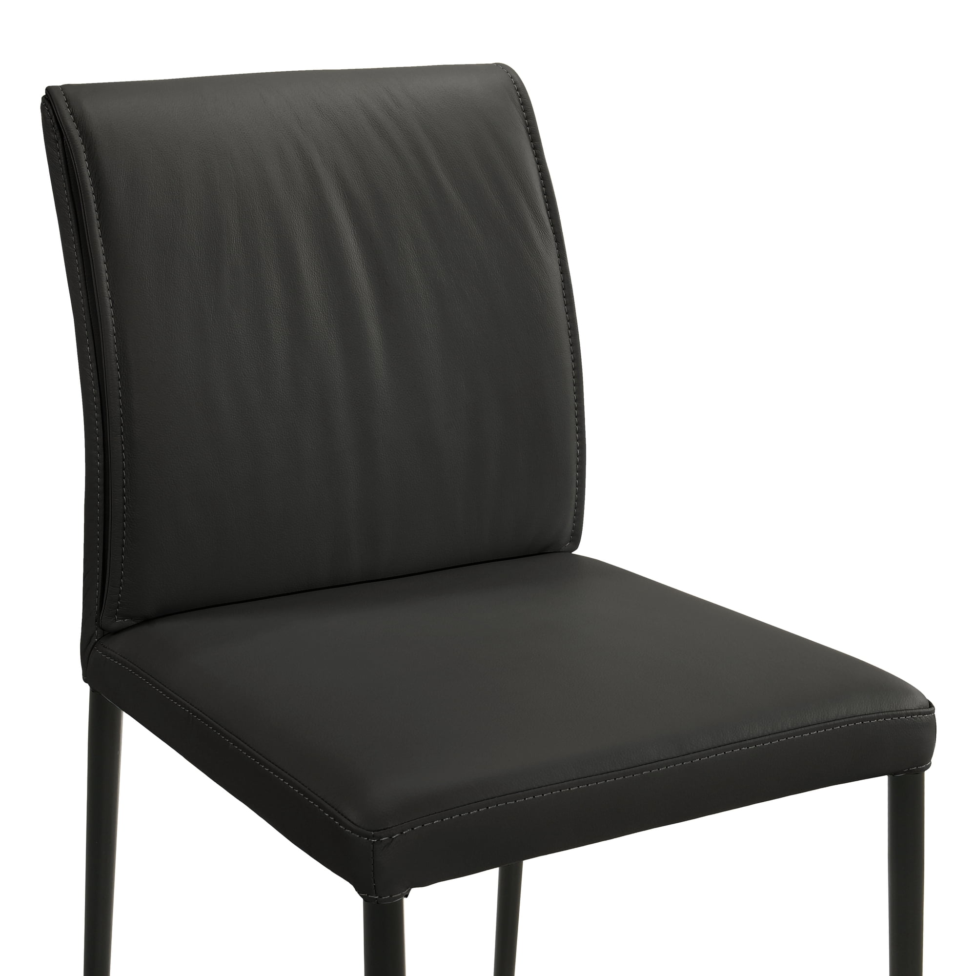 Meriam Full Back Top Grain Leather Upholstered Metal Dining Chairs in Black - Set of 2