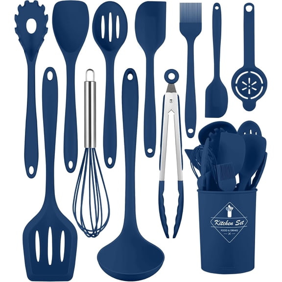 Kitchen Utensils Set-12 Pieces Silicone Cooking Utensils Set (Dishwasher Safe) 392°F Heat Resistant Spatula Set, Nonstick Cookware