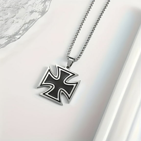 1pc Classic Eternal 304L Stainless Steel Cross Pendant Necklace - Neutral Retro Style Jewelry, Suitable for Daily Wear by Men and Women, Durable Gift,【silvery】