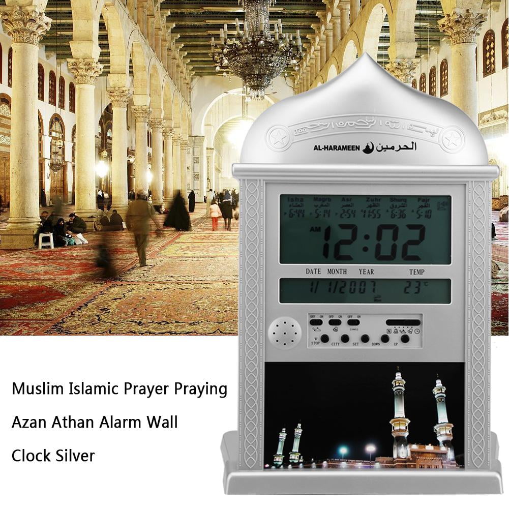 OTVIAP Muslim Prayer Clock,1pc Muslim Islamic Prayer Praying Azan Athan Alarm Wall Clock Silver