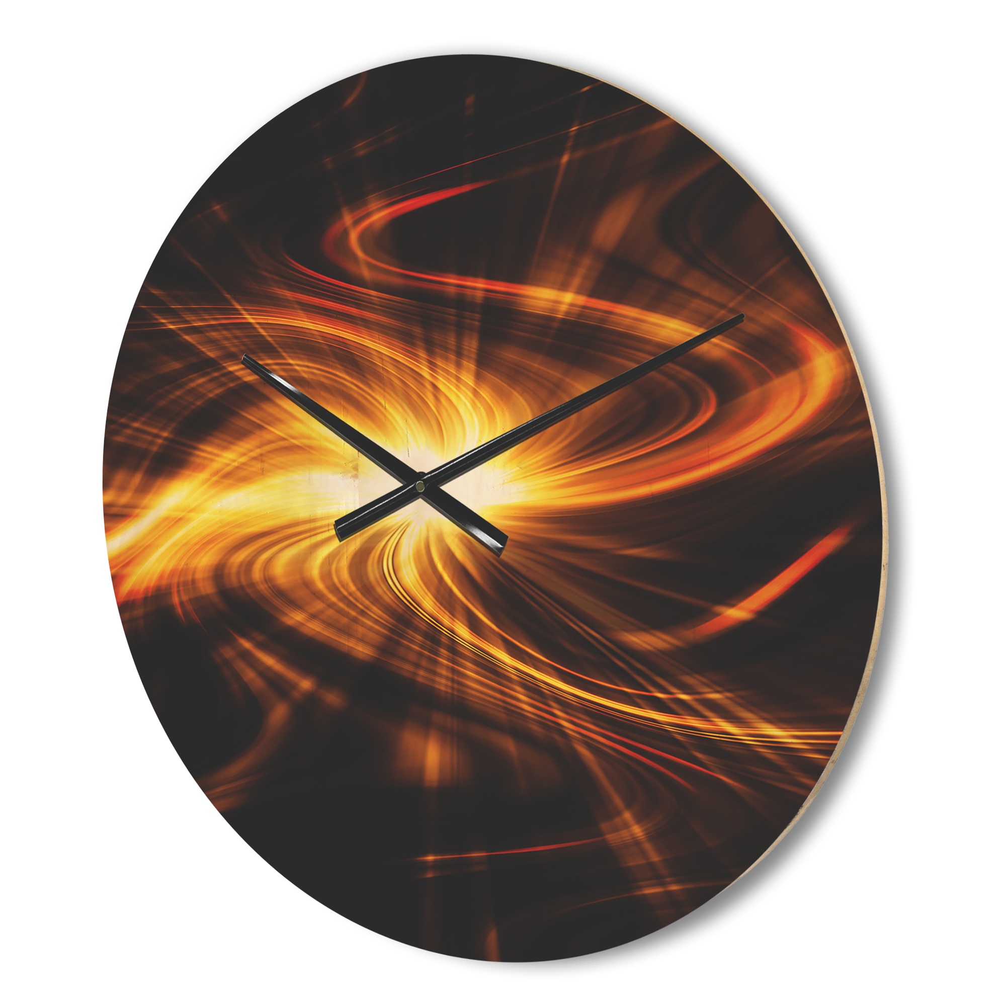 Designart 'Fractal Explosion of Fire in Black ' Modern Wood Wall Clock