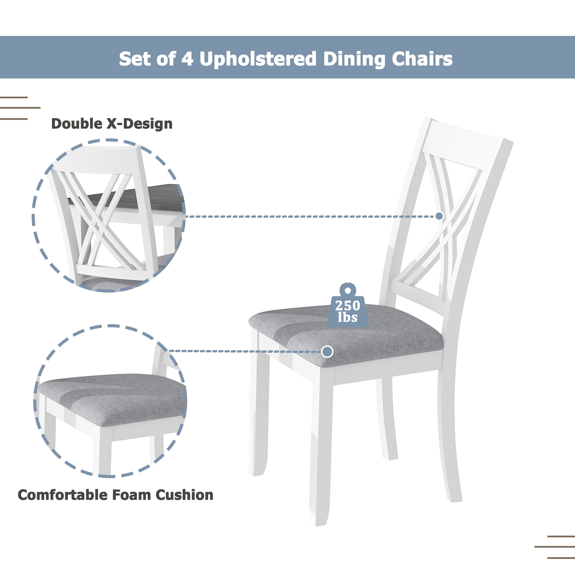 MAYEERTY Rustic Minimalist 5-Piece Dining Table Set with 4 X-Back Chairs, Gray – Perfect for Small Spaces