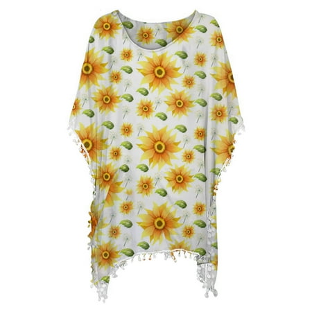 T Shirts For Women Casual Tops Trim Kaftan Chiffon Tassels Swimwear Beach Loose Bikini Cover Up Tee Shirt Top