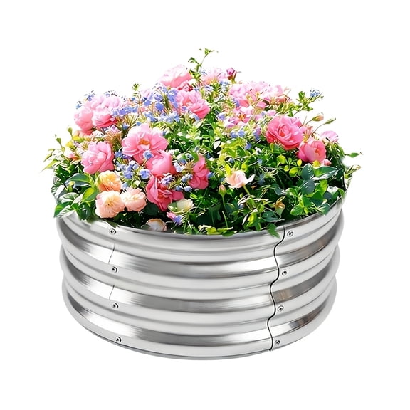 WELKA 2×2×1FT Round Galvanized Raised Garden Bed, Metal Raised Planter Box, Open Bottom Garden Bed for Vegetables, Flowers & Herbs