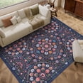 thumbnail image 2 of Modern Washable Floral Area Rug - Ultra-Thin, Low Pile, Non-Slip, Mark Resistant, Collapsible Large Carpet for Living Room, Bedroom, Dining Room - Navy, 9x12ft (274x366cm), 2 of 8