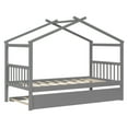thumbnail image 5 of Twin Size House Bed with Trundle, Wooden Playhouse Platform Bed with Roof and Headboard, No Box Spring Needed, Easy Assembly, Gray, 5 of 9