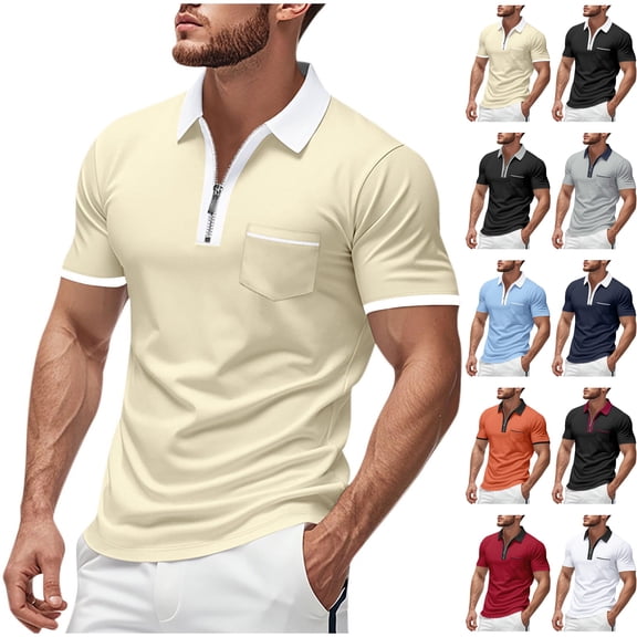 Men's 1/4 Zip Short Sleeve Golf Shirts Pique Mesh Moisture Wicking Collared Shirt Business Casual Contrast Collar Athletic Tops with Pocket Summer Tennis