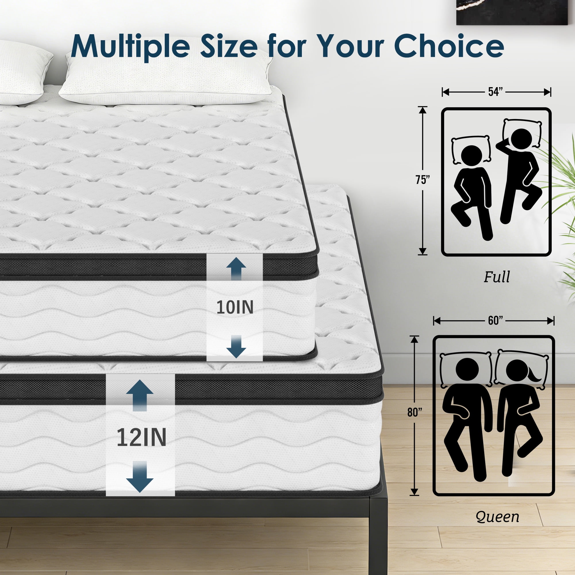Full Mattress, Holaki 12" Full Bamboo Fiber Cover Memory Foam Mattress in a Box, Individual Pocket Spring Mattress with Pressure‑Relief Comfort for Bedroom, Medium Firm, CertiPUR-US