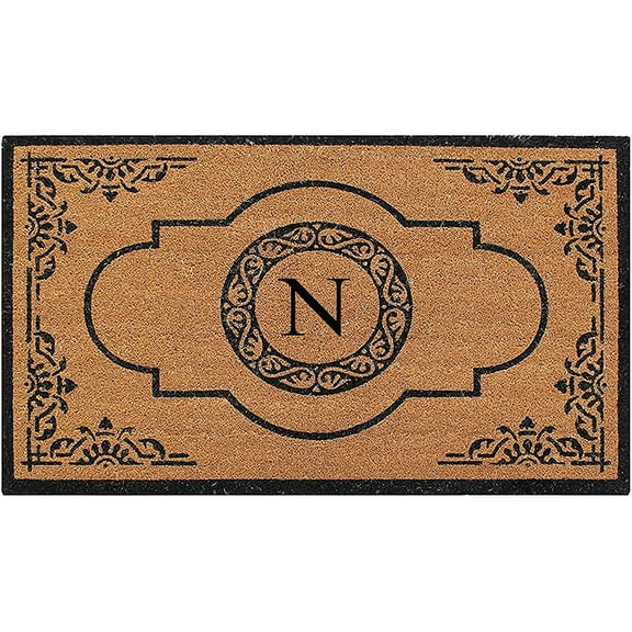 A1 Home Collections 36"x72" Natural Coir Monogrammed Doormat with PVC Backing, Heavy Duty Anti-Shed Front Door Mat, Easy to Clean