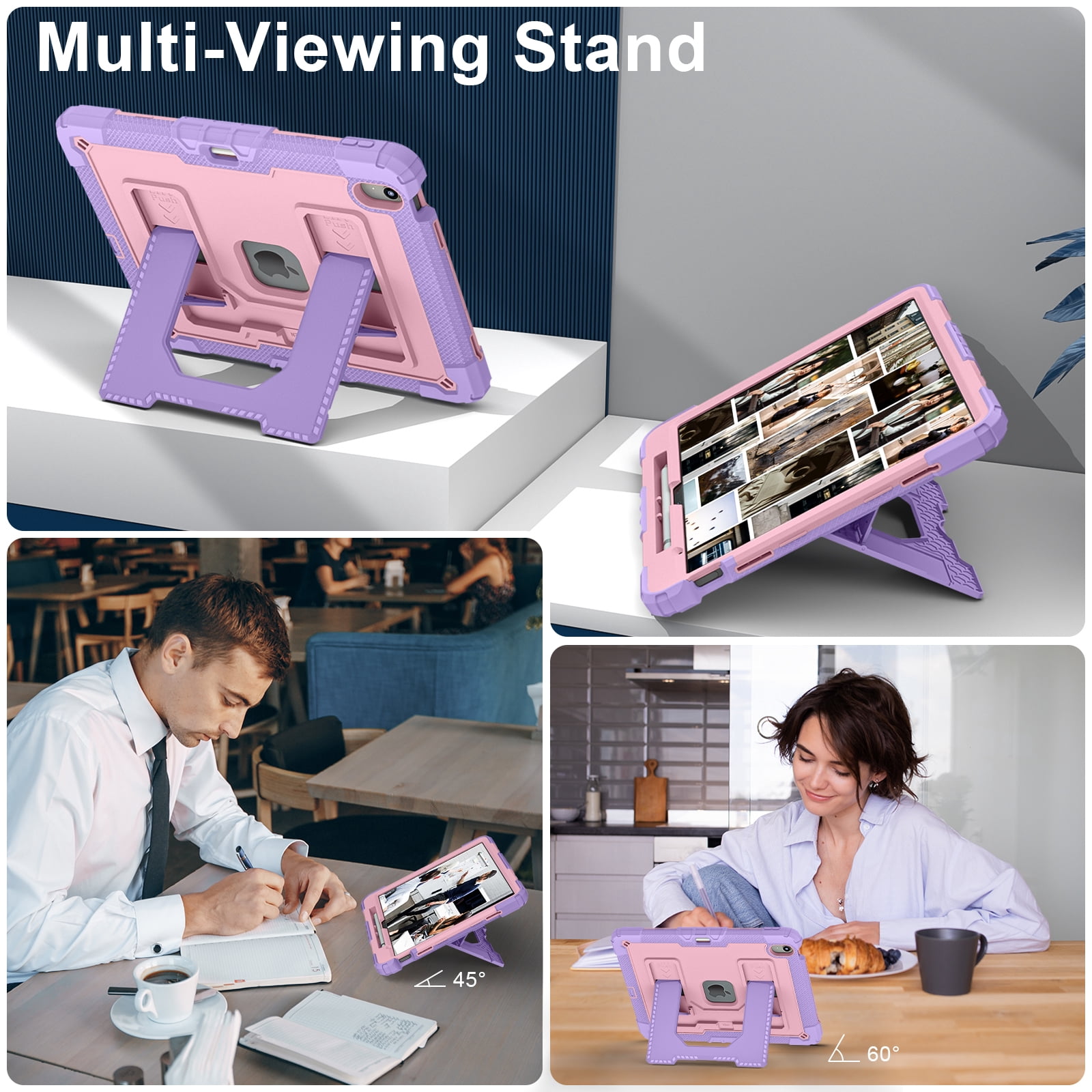 Rugged Case for Apple iPad Air 13 Inch M4 M3 M2 2026/2025/2024, Heavy Duty Tablet Case with Kickstand, Pencil Holder & Detachable Shoulder Strap, Purple+Gold