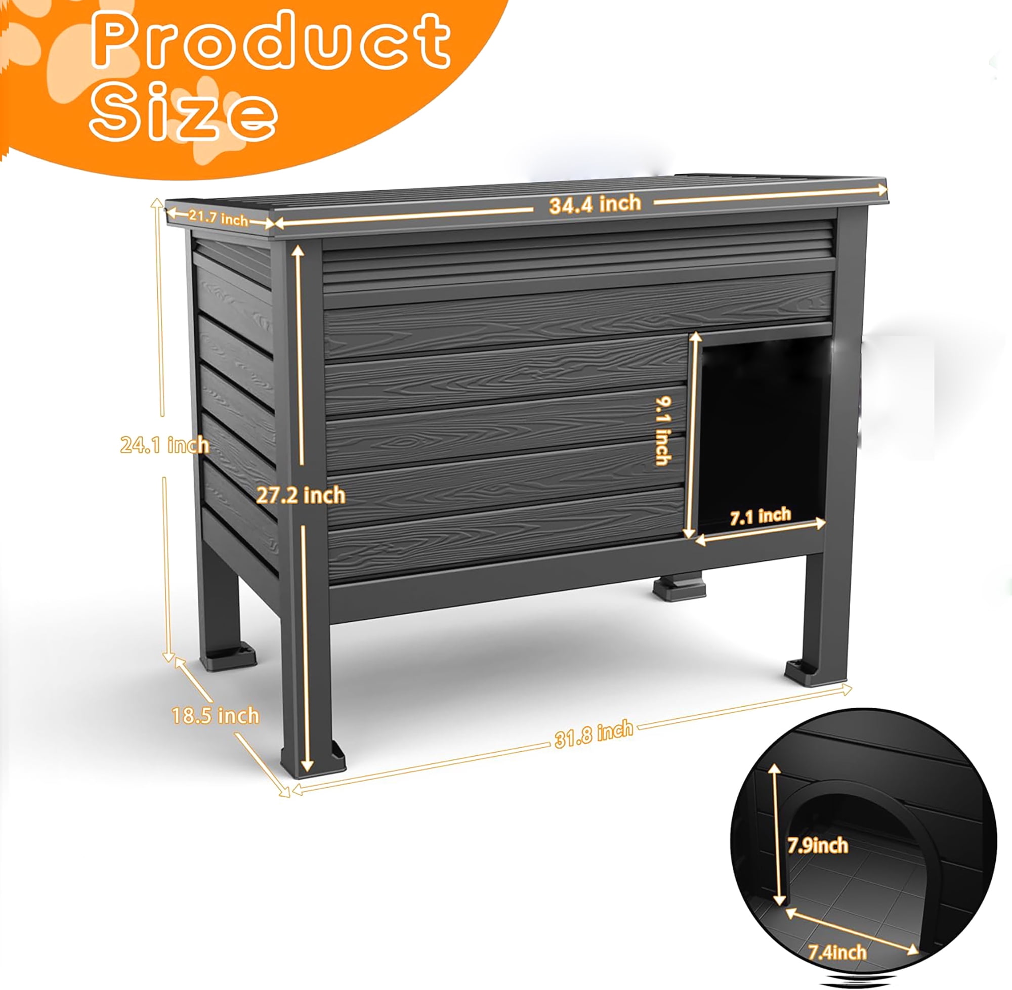 Decksplore Outdoor Cat House (31"x26.7"19"), 100% Insulated, Weatherproof HDPE Feral Cat Shelter with Raised Floor (Black)