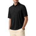 thumbnail image 4 of INSPIRE CHIC Mens Summer Casual Short Sleeve Solid Color Texture Knit Polo Shirts S Black, 4 of 5