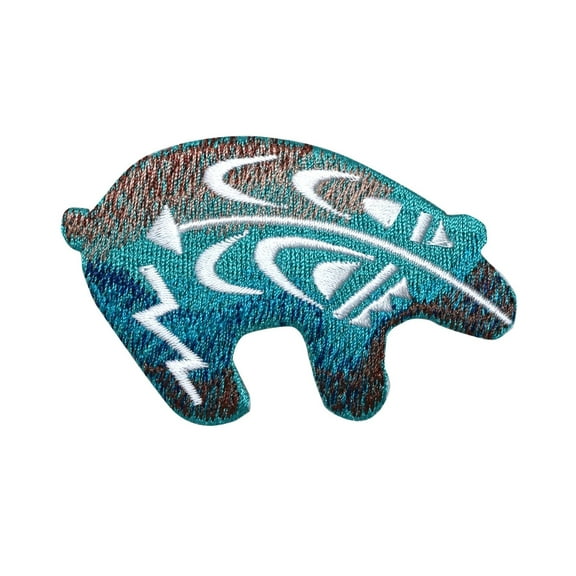 Bear - Southwest Style - Blues/Browns - Tribal - Iron on Applique - Embroidered Patch