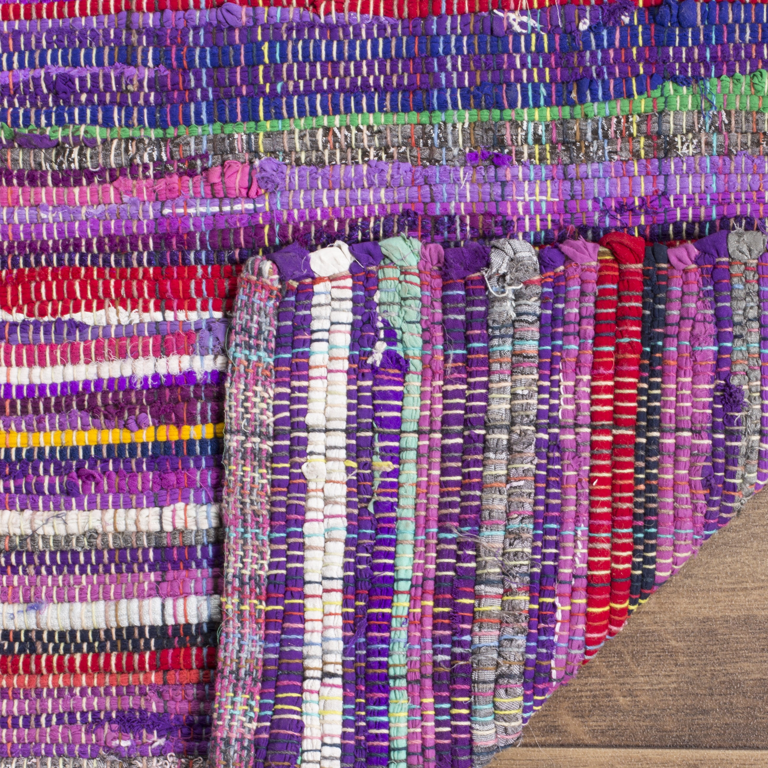 SAFAVIEH Rag Petar Striped Cotton Area Rug, Purple/Multi, 4' x 6'