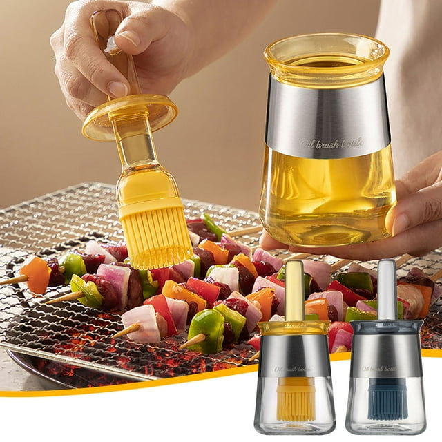 Fiudx Juego de Pinceles para Aceite, Botella de Vidrio Integrada con Pincel de Silicona, Práctica Aplicación de Aceite para Barbacoa y Cocina, Apto para Asar, Hornear y Hacer Panqueques, Herramienta