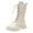 A01-White, variant on Girls Lace Up Boots Mid Calf Combat Boots PU Leather Side Zipper Punk Goth Boot Kids Cute White Riding Boot