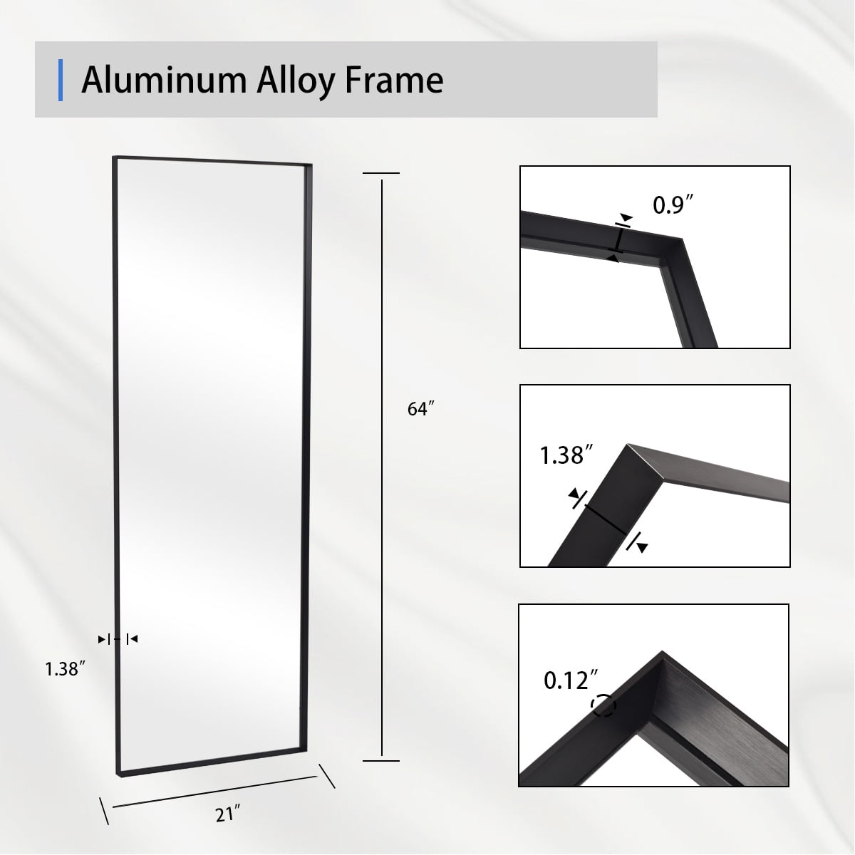 Gleamira 21"x64" Rectangular Full Length Mirror Floor Standing Mirror with Deep Frame, Black
