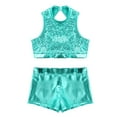 thumbnail image 4 of YiZYiF Girls Sequins Two Piece Ballet Dance Outfit Tank Crop Top with Shorts Dancewear Lake_Green 14, 4 of 7