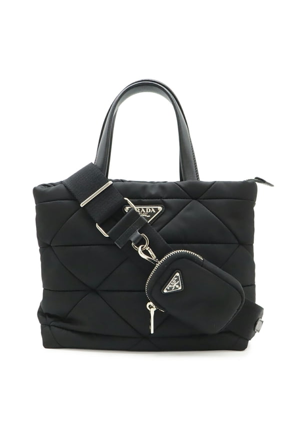 Pre-Owned PRADA Small Padded Tote Bag, Handbag, Shoulder Nylon Leather, NERO Black, 1BG373