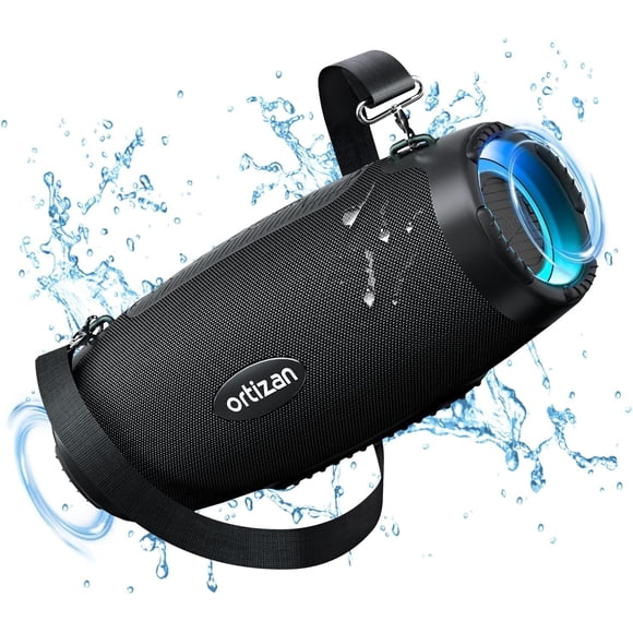 Ortizan 80W Bluetooth Speaker, Portable Wireless Boombox, Powerful Sound & Deep Bass, IPX7 Waterproof, 12H Playtime, Power Bank, EQ, USB, LED Lights, Outdoor Loud Subwoofer for Party, Camping, Travel