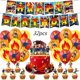 thumbnail image 1 of Juego de suministros de fiesta de cumpleaños para niños, con temática mantel de Fireman, servilletas, platos y vasos de fondo, decoración de globos, 1 of 4