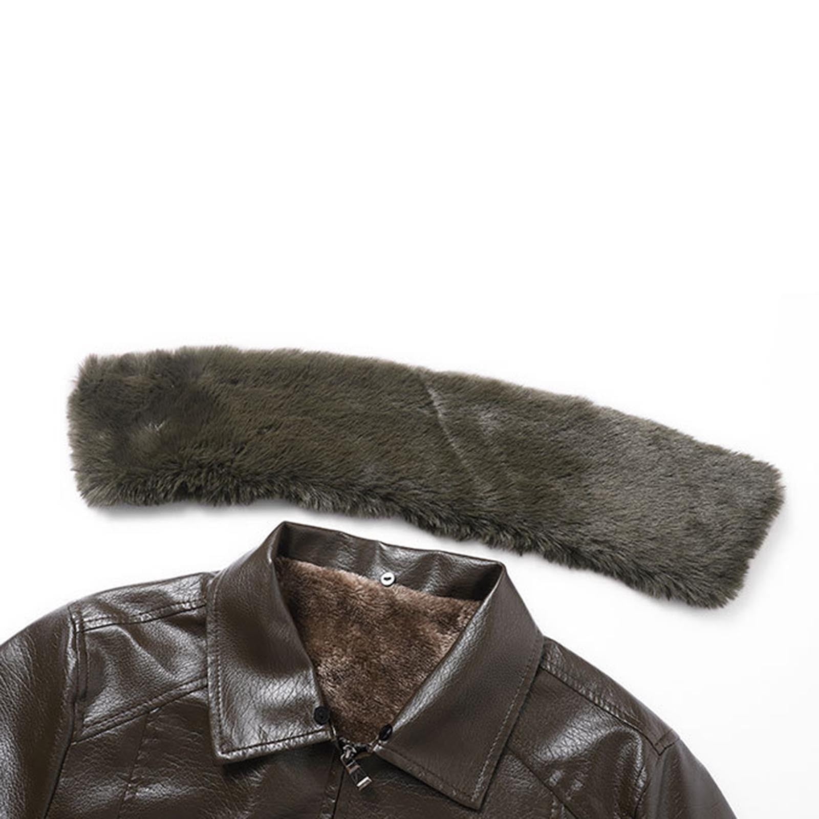 Mens Classic Faux Leather Jacket Detachable Fur Collar Vintage Leather Coat Warm Fleece Lined Jackets