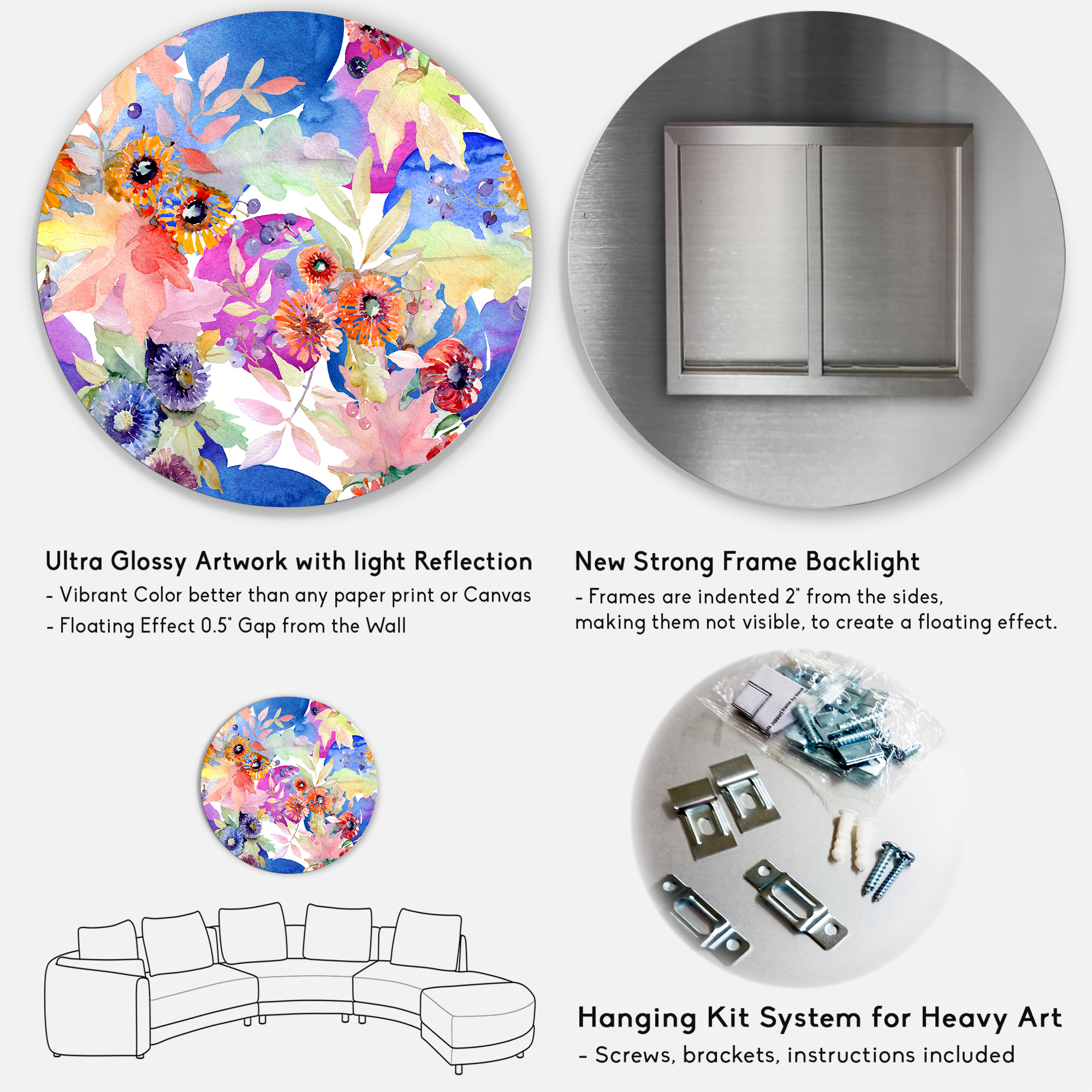 Designart 'Wildflowers and Vibrant Wild Spring Leaves IV' Modern Circle Metal Wall Art 29x29 - Disc of 29