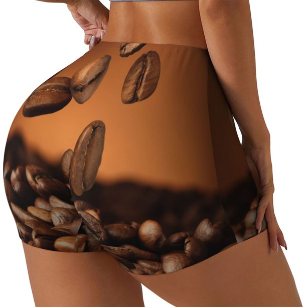 Fotbe Coffee Beans Shorts Sin Costuras – Shorts Deportivos de Cintura Alta para Mujer, Elásticos para Gimnasio, Yoga, Running o Ciclismo-Large
