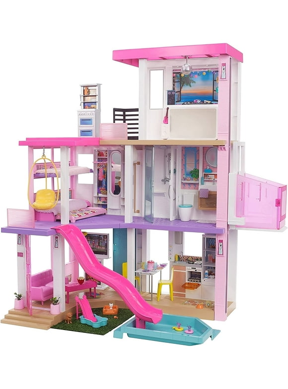 Barbie Dreamhouse (3.75-ft) 3-Story Dollhouse Playset with Pool & Slide, Party Room, Elevator, Puppy Play Area, Customizable Lights & Sounds, 75+ Pieces, Gift for 3 to 7 Year Olds
