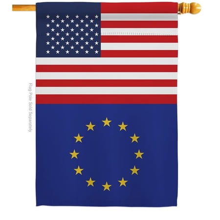 28 x 40 in. European Union USA Friendship Association Organization Vertical House Flag with Double-Sided Decorative Banner Garden Yard Gift