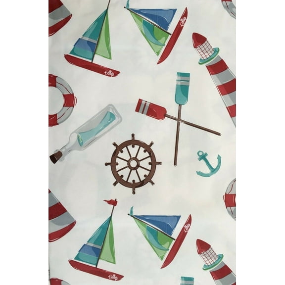 Lighthouse Nautical Collage Vinyl Flannel Back Tablecloth 52" x 90" Oblong