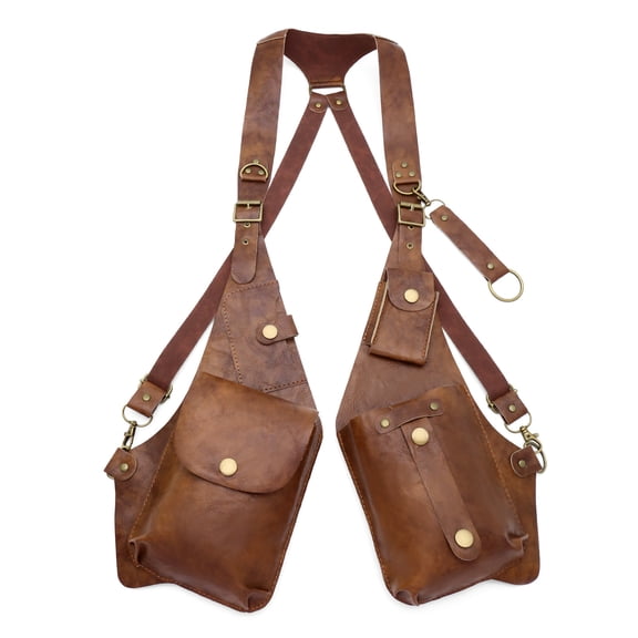 Ymbolf Vintage Leather Underarm Shoulder Bag, Anti-Theft Crossbody for Men Women, Adjustable Double Strap Holster Phone Wallet for Motorcycle Cycling Travel