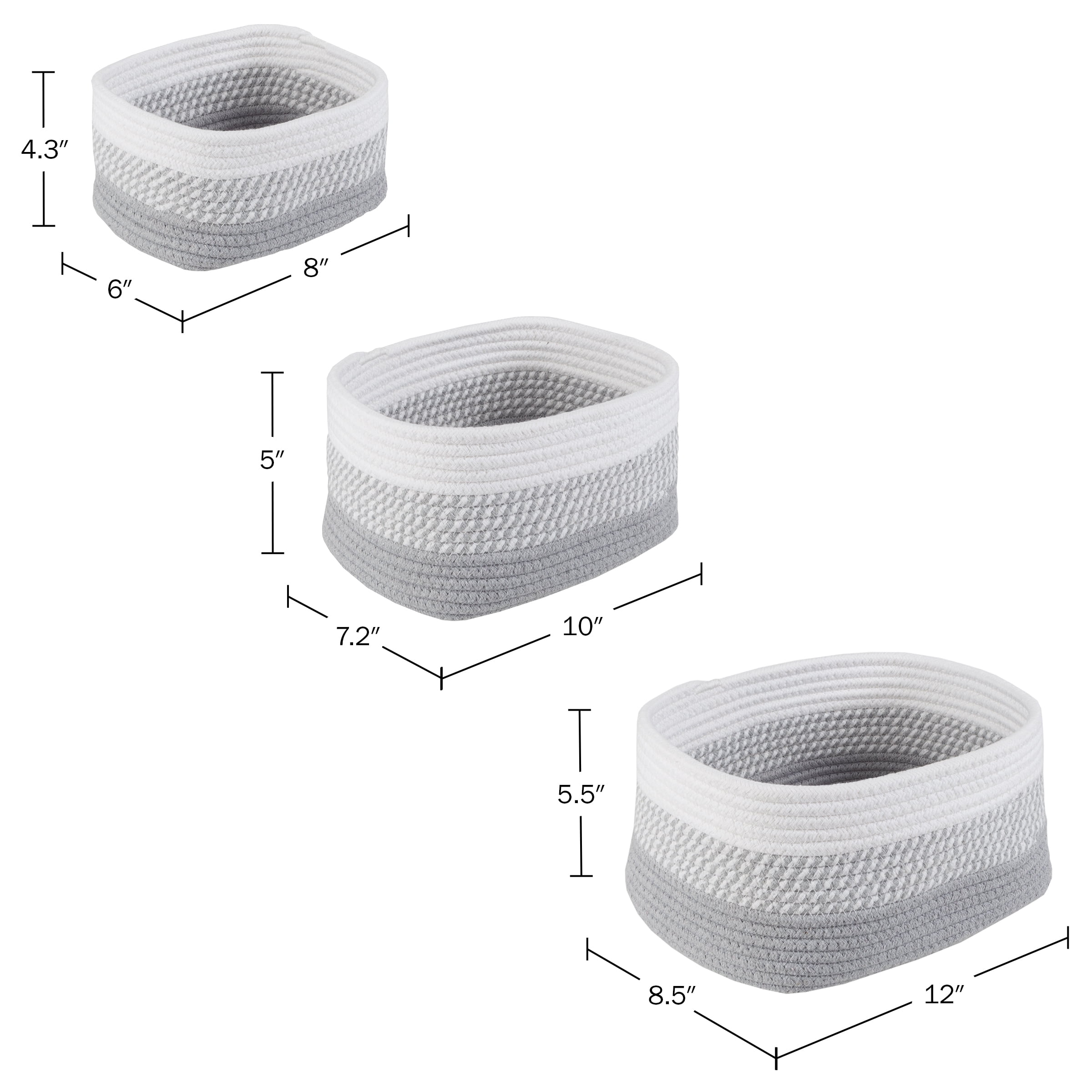 Home-Complete 3-Piece Basket Set for Nursery, Office, and Classroom (Gray)