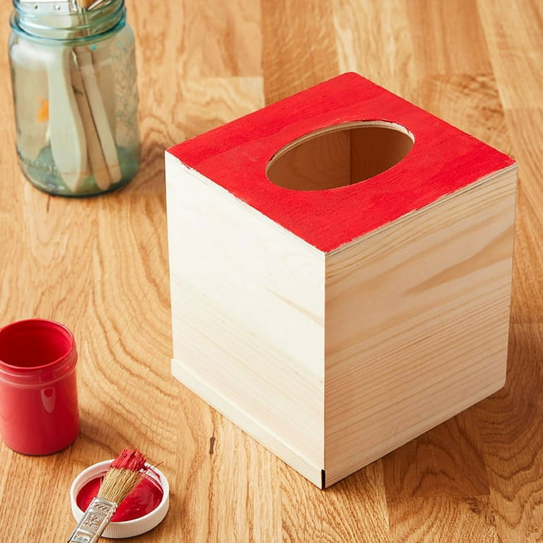 Unfinished Wood Tissue Box Cover for DIY Custom Design, Square