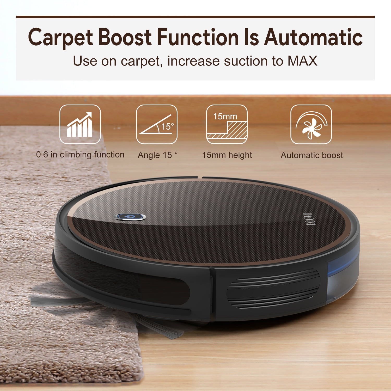 GOOVI Robot Vacuum, 2000Pa Robotic Vacuum Cleaner with Boundary Strips for Pet Hair