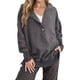thumbnail image 2 of Sudadera con Capucha de Larga Extragrande para Mujer, Cuello en V, Botones y Abertura Lateral, Estilo Informal. Gris S, 2 of 9