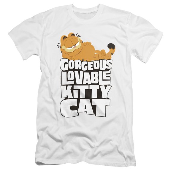 Garfield Movie Lovable Kitty Cat Unisex Adult Canvas Brand T Shirt, White, Small