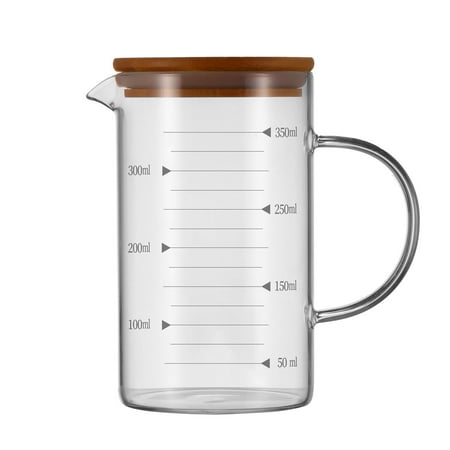 

Glass Measuring Cup Insulated Handle V-Shaped Spout Bamboo Lid High Borosilicate Glass Heat-Resisting Glass Cup with Scale Line for Kitchen Restaurant Lap