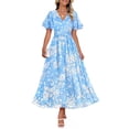 thumbnail image 1 of Vestido largo ZESICA 2025 con estampado floral casual de verano con cuello en V, 1 of 8