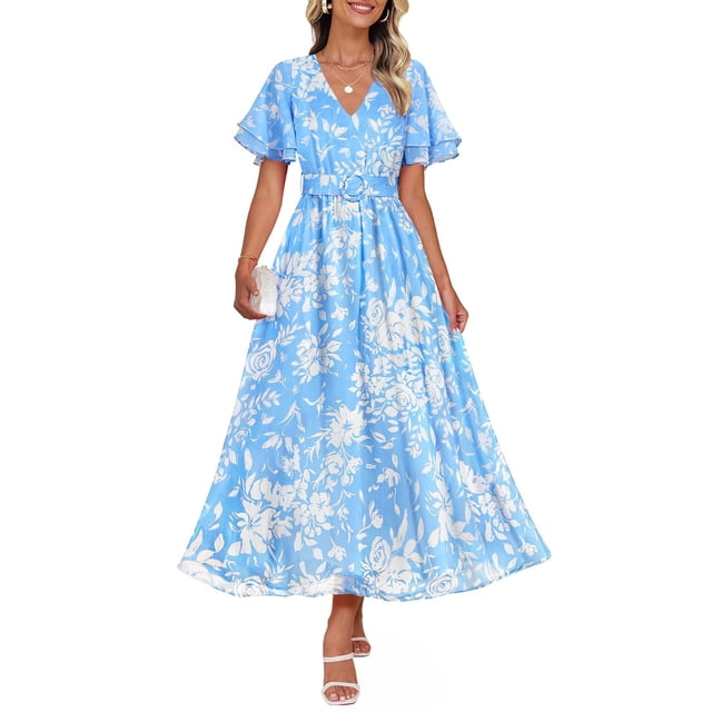 Vestido largo ZESICA 2025 con estampado floral casual de verano con cuello en V