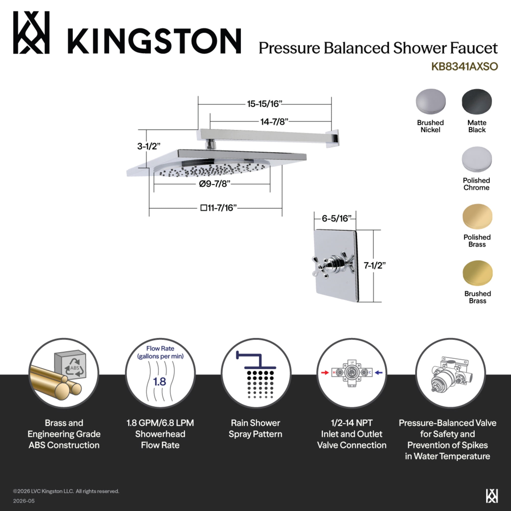 Kingston Brass KB8342AXSO Restoration Single-Handle Pressure Balanced Shower Faucet in Polished Brass