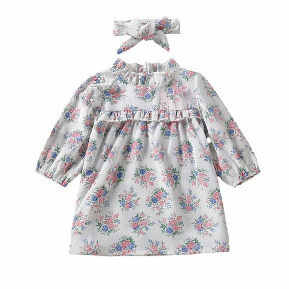 IROINNID Girls Long Sleeve Dress Baby Girls Clothing Infant Fungus Edge Round Neck Floral Dress Dress Princess Dress,Beige