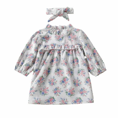 

Odeerbi Clearance Girls Dresses Baby Girl Clothes Infant Toddler Long Sleeve Fungus Edge Round Neck Floral Dress Dress Princess Dress