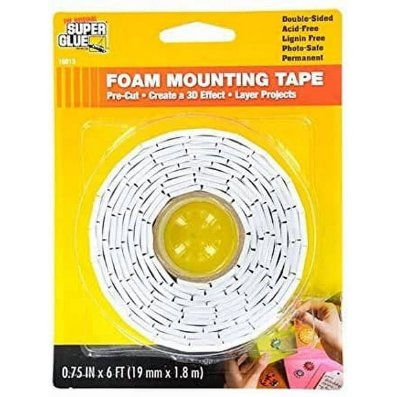 1 Roll 6 FT Super Glue Pre-Cut Double Sided Adhesive Foam Mounting Tape Acid Free