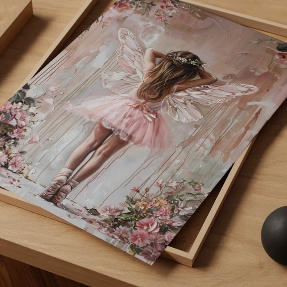 Fairy Ballet Nursery Art, Ballerina Nursery Decor, Pink Girls Room, Ballerina Print, Boho Girl Wall Art, Floral Nursery Home Decor #436, Unframed Poster Size 8x12